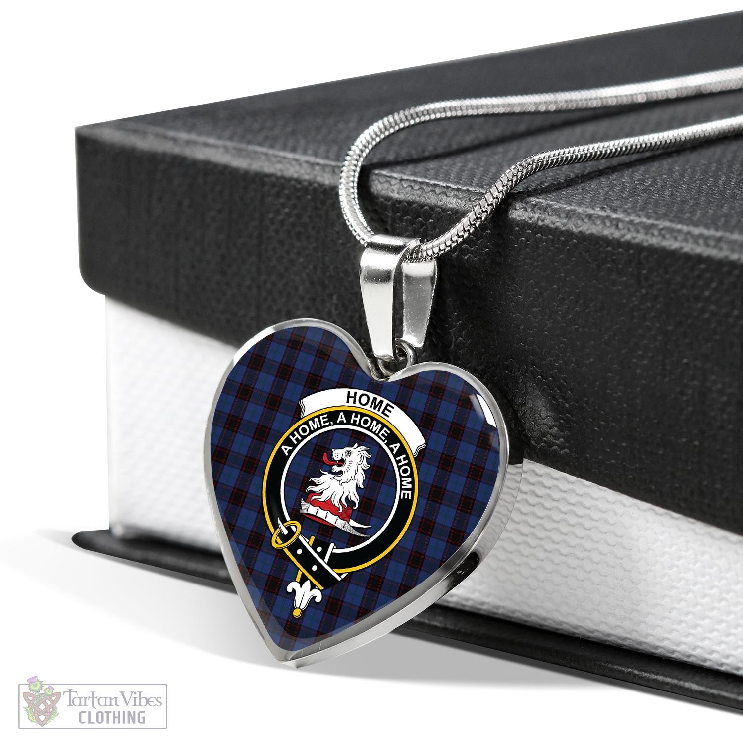 Tartan Vibes Clothing Home (Hume) Tartan Heart Necklace with Family Crest