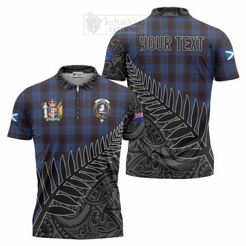 Home (Hume) Crest Tartan Zipper Polo Shirt with New Zealand Silver Fern Half Style