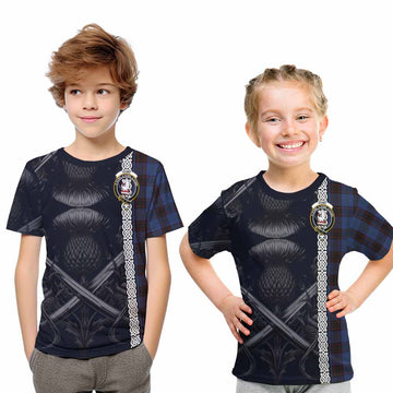 Home (Hume) Tartan Kid T-Shirt with Family Crest Cross Sword Thistle Celtic Vibes