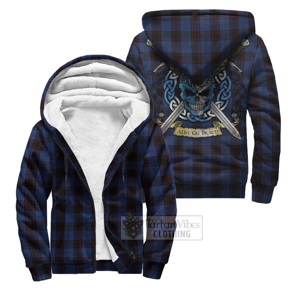 Tartan Vibes Clothing Home (Hume) Tartan Sherpa Hoodie with Family Crest Celtic Skull Style