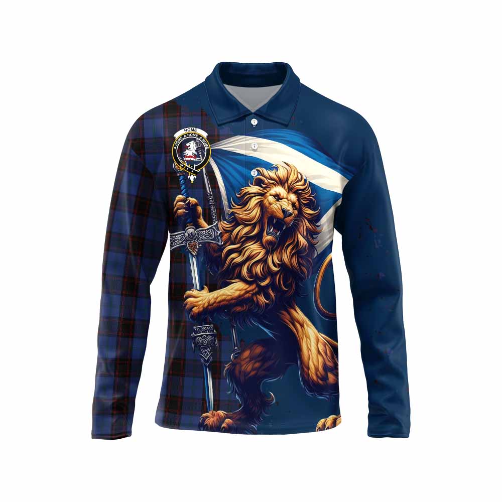 Tartan Vibes Clothing Home (Hume) Tartan Family Crest Long Sleeve Polo Shirt with Scottish Majestic Lion