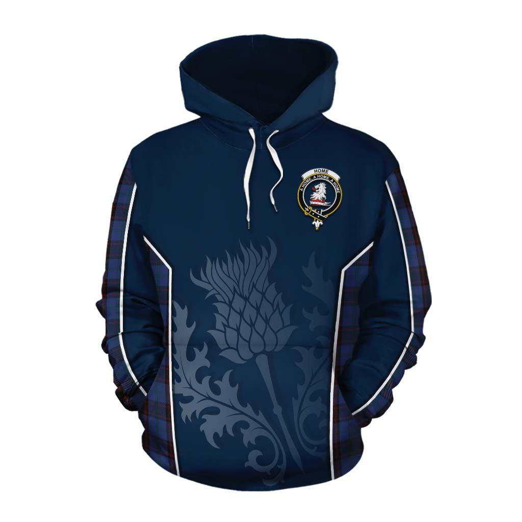 Tartan Vibes Clothing Home (Hume) Tartan Cotton Hoodie with Family Crest and Scottish Thistle Vibes Sport Style