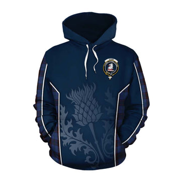 Home (Hume) Tartan Cotton Hoodie with Family Crest and Scottish Thistle Vibes Sport Style