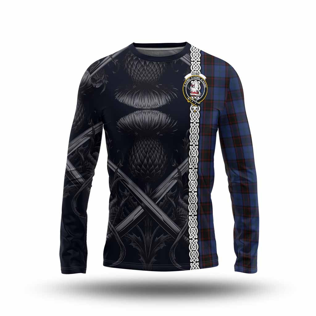 Tartan Vibes Clothing Home (Hume) Tartan Long Sleeve T-Shirt with Family Crest Cross Sword Thistle Celtic Vibes