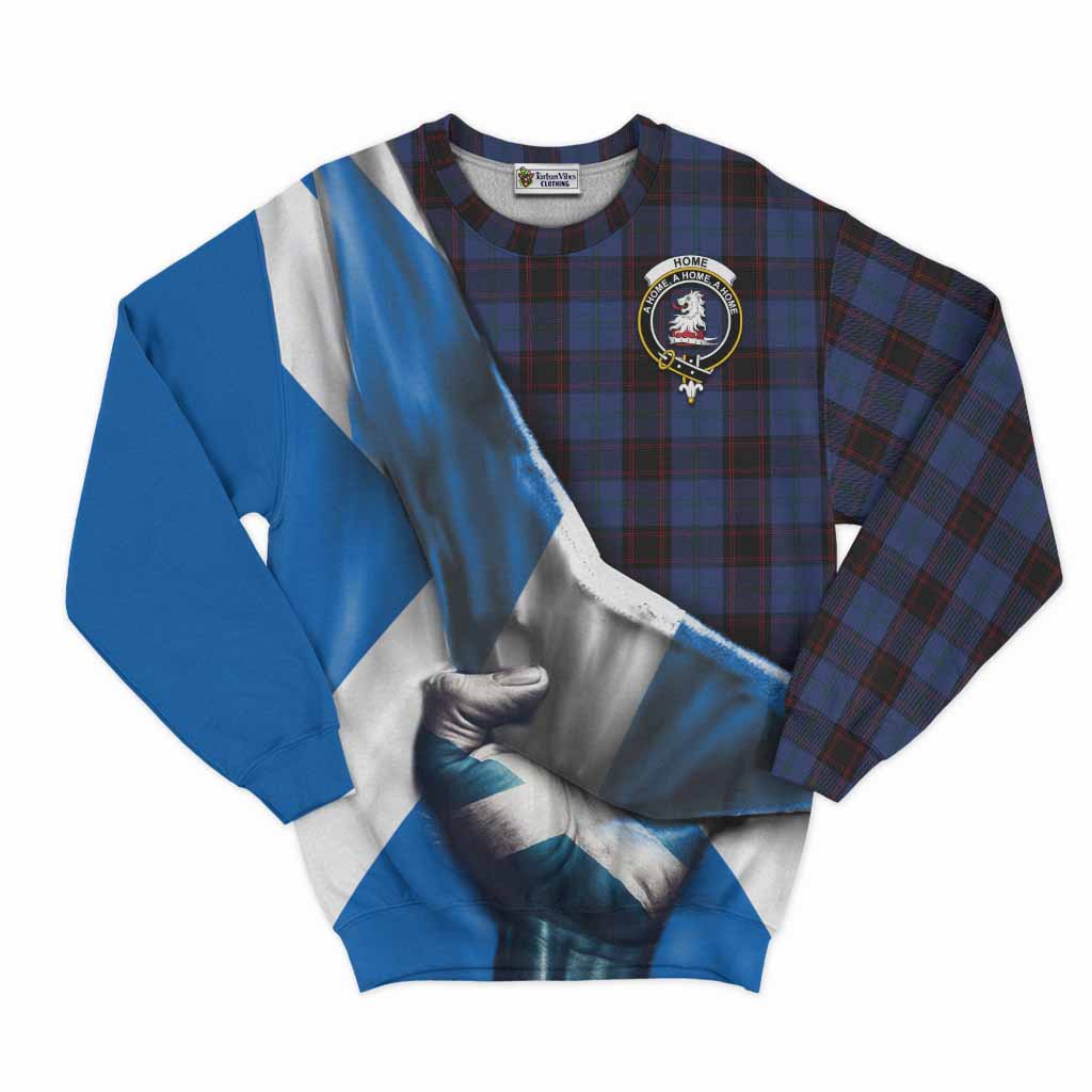 Tartan Vibes Clothing Home (Hume) Tartan Sweatshirt with Family Crest Scotland Patriotic Style