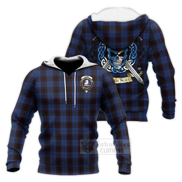 Home (Hume) Tartan Knitted Hoodie with Family Crest Celtic Skull Style