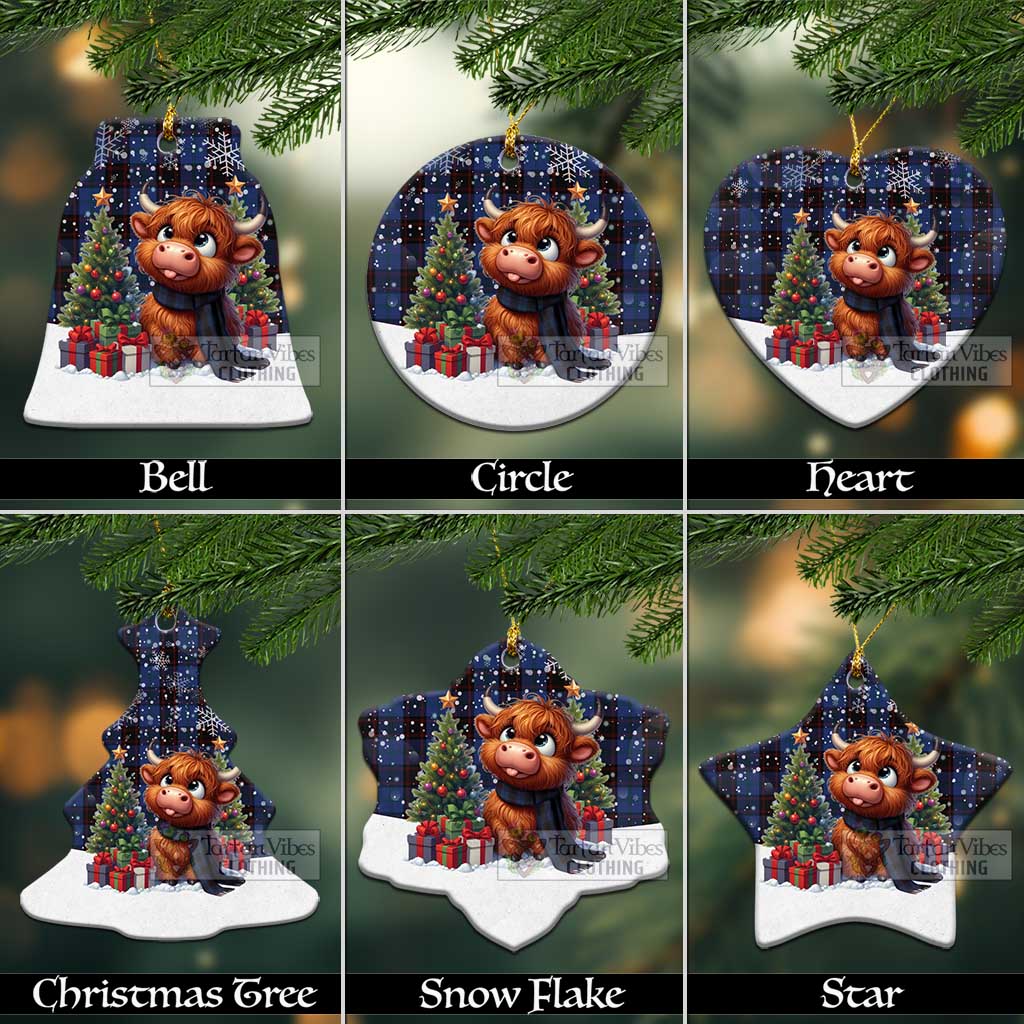 Tartan Vibes Clothing Home (Hume) Tartan Christmas Ceramic Ornament with Adorable Highland Coo