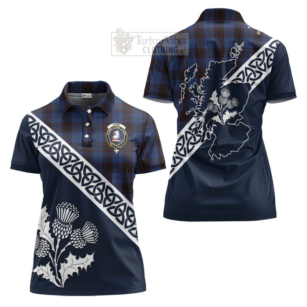 Tartan Vibes Clothing Home (Hume) Tartan Women's Polo Shirt Featuring Thistle and Scotland Map