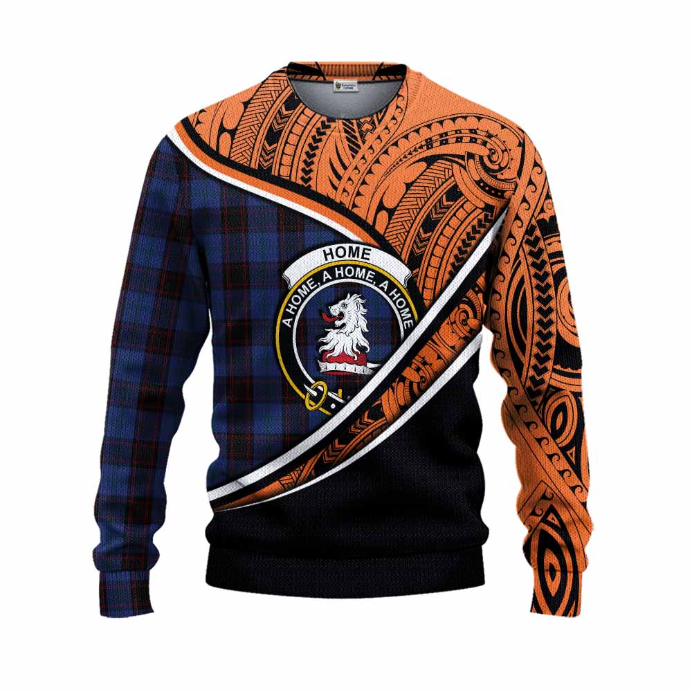 Tartan Vibes Clothing Home (Hume) Crest Tartan Knitted Sweater with Maori Tattoo Style - Orange Version