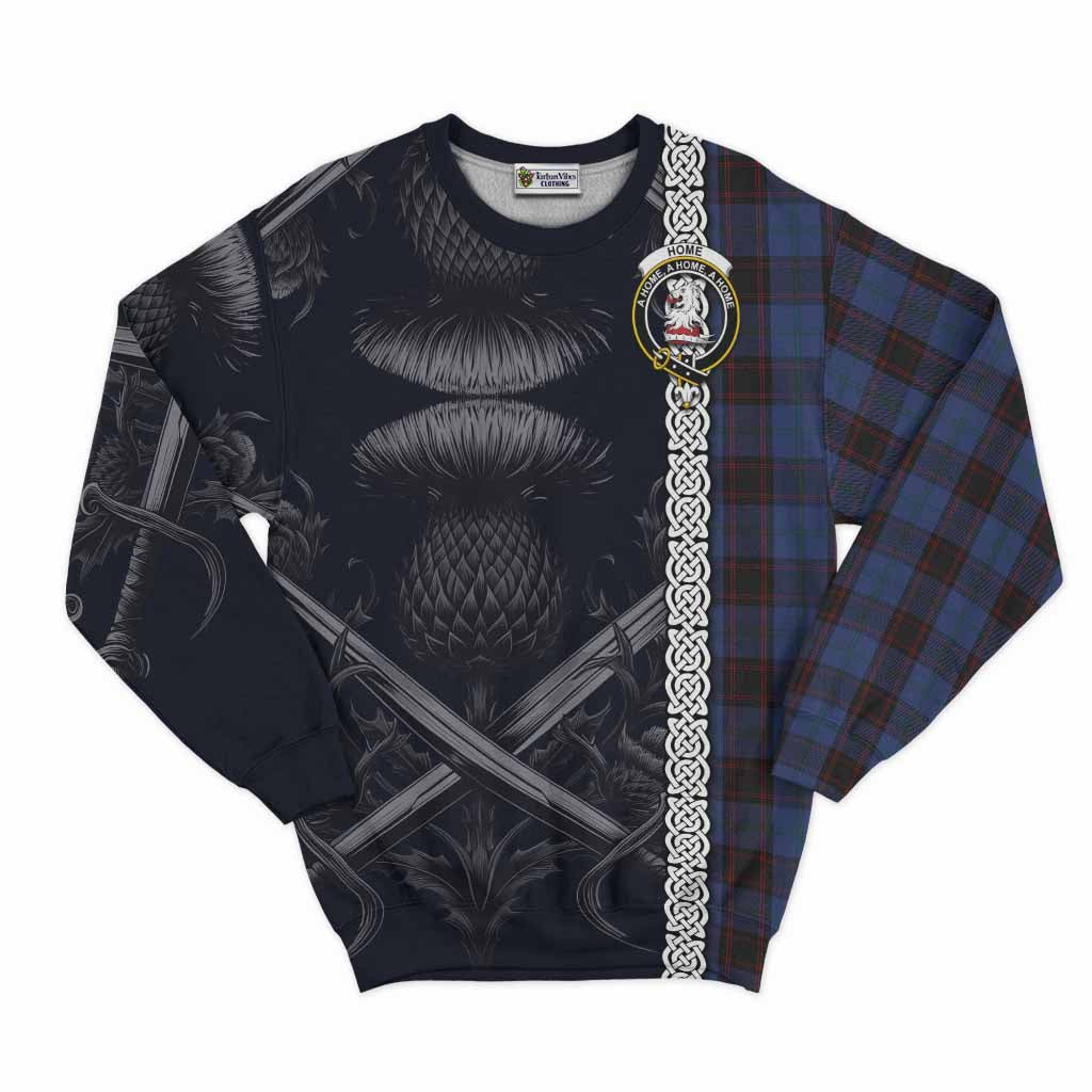 Tartan Vibes Clothing Home (Hume) Tartan Sweatshirt with Family Crest Cross Sword Thistle Celtic Vibes