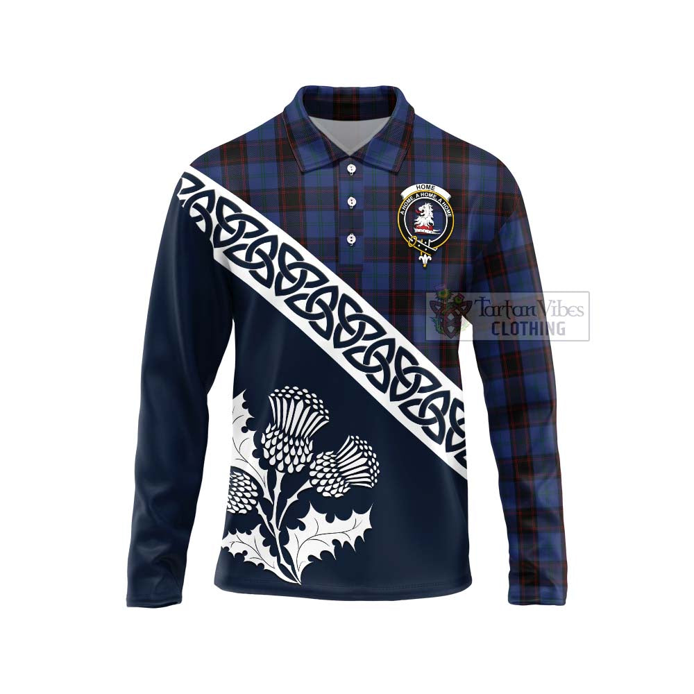 Tartan Vibes Clothing Home (Hume) Tartan Long Sleeve Polo Shirt Featuring Thistle and Scotland Map