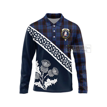 Home (Hume) Tartan Long Sleeve Polo Shirt Featuring Thistle and Scotland Map