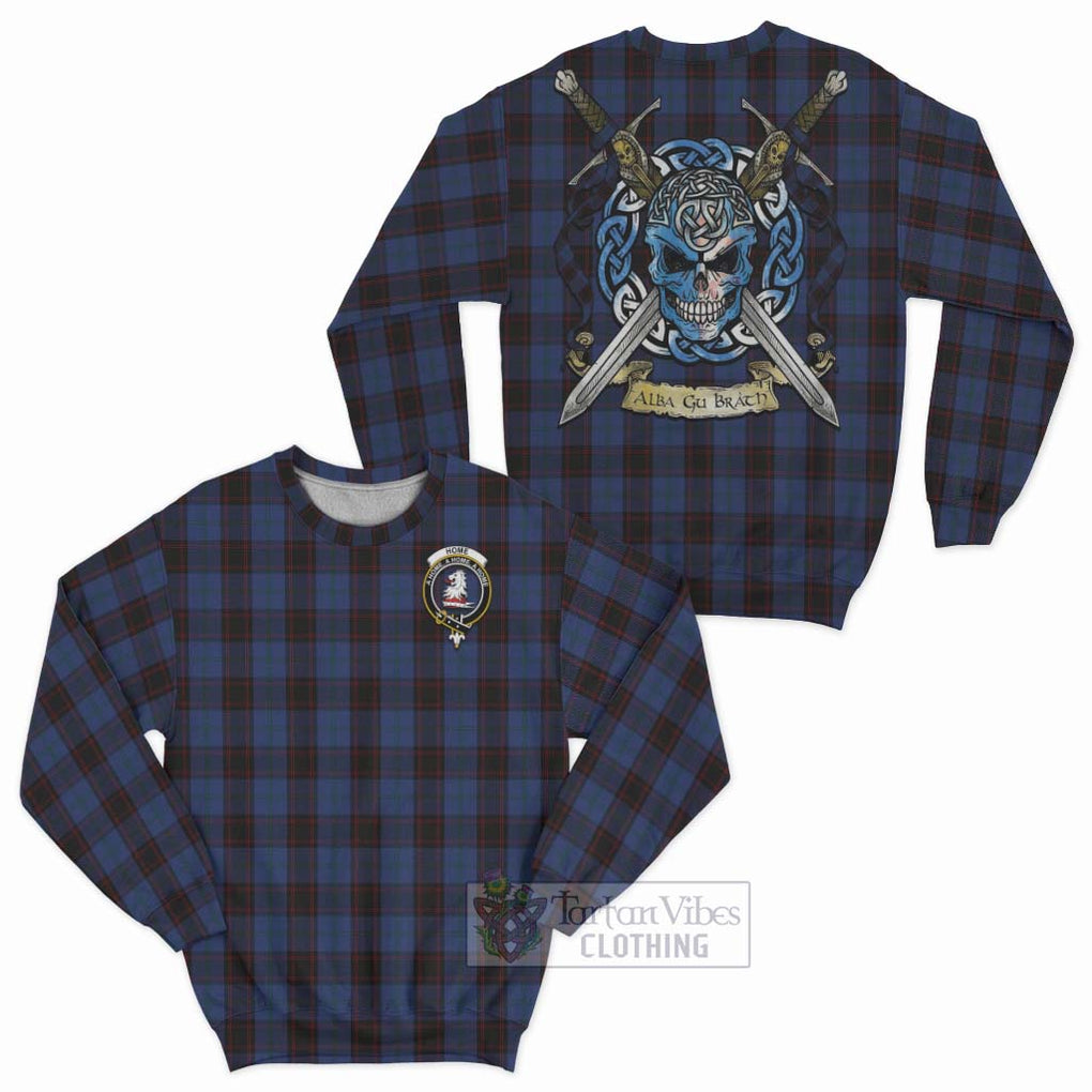 Tartan Vibes Clothing Home (Hume) Tartan Sweatshirt with Family Crest Celtic Skull Style