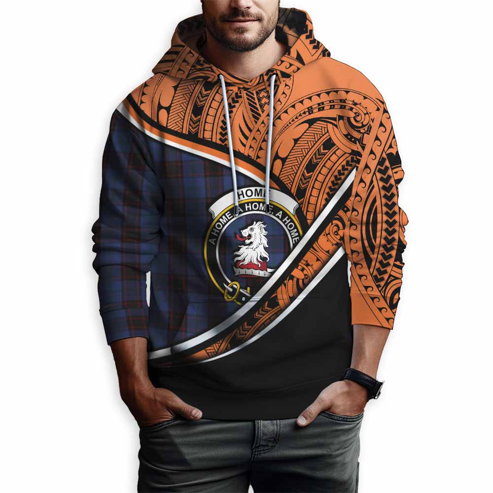 Tartan Vibes Clothing Home (Hume) Crest Tartan Hoodie with Maori Tattoo Style - Orange Version