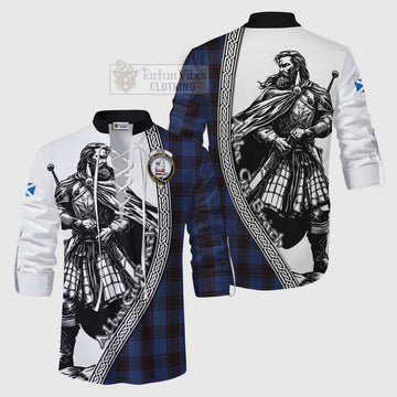 Home (Hume) Tartan Clan Crest Ghillie Kilt Shirt with Highlander Warrior Celtic Style