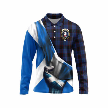 Home (Hume) Tartan Long Sleeve Polo Shirt with Family Crest Scotland Patriotic Style