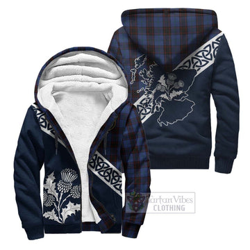 Home (Hume) Tartan Sherpa Hoodie Featuring Thistle and Scotland Map