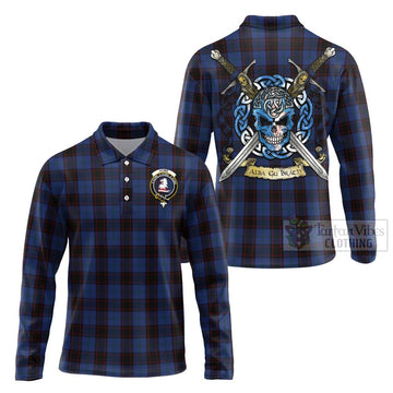 Home (Hume) Tartan Long Sleeve Polo Shirt with Family Crest Celtic Skull Style