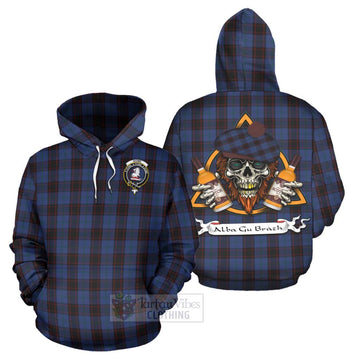 Home (Hume) Tartan Hoodie with Family Crest and Bearded Skull Holding Bottles of Whiskey