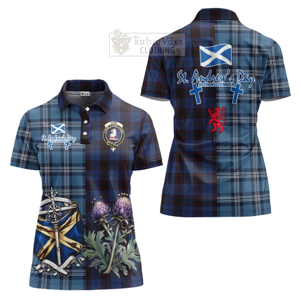 Tartan Vibes Clothing Home (Hume) Tartan Women's Polo Shirt Happy St. Andrew's Day Half Tartan Style