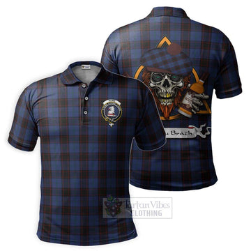 Home (Hume) Tartan Polo Shirt with Family Crest and Bearded Skull Holding Bottles of Whiskey