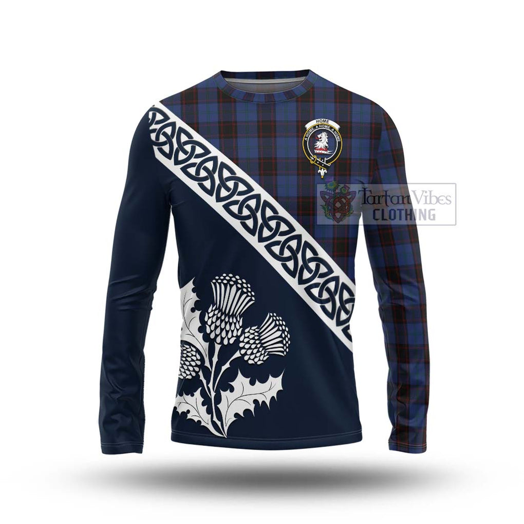 Tartan Vibes Clothing Home (Hume) Tartan Long Sleeve T-Shirt Featuring Thistle and Scotland Map