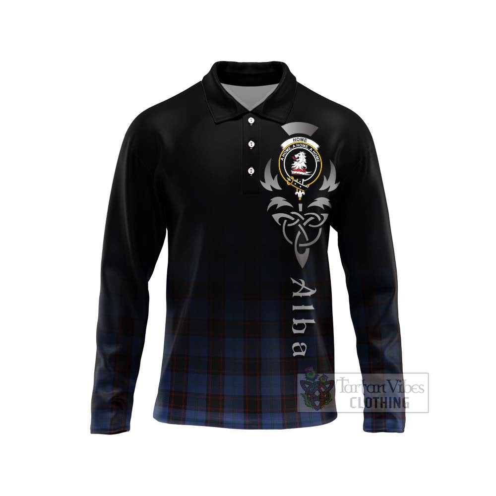 Tartan Vibes Clothing Home (Hume) Tartan Long Sleeve Polo Shirt Featuring Alba Gu Brath Family Crest Celtic Inspired