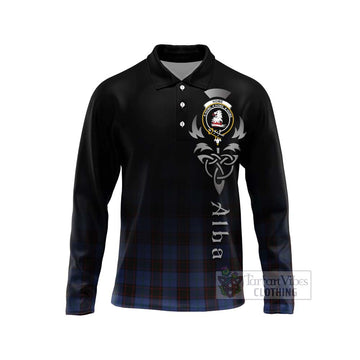 Home (Hume) Tartan Long Sleeve Polo Shirt Featuring Alba Gu Brath Family Crest Celtic Inspired