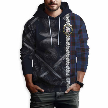 Home (Hume) Tartan Hoodie with Family Crest Cross Sword Thistle Celtic Vibes