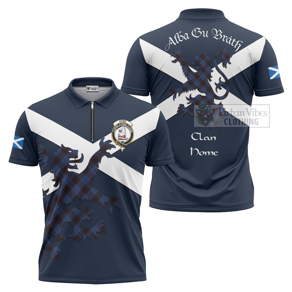 Tartan Vibes Clothing Home (Hume) Tartan Lion Rampant Zipper Polo Shirt – Proudly Display Your Heritage with Alba Gu Brath and Clan Name