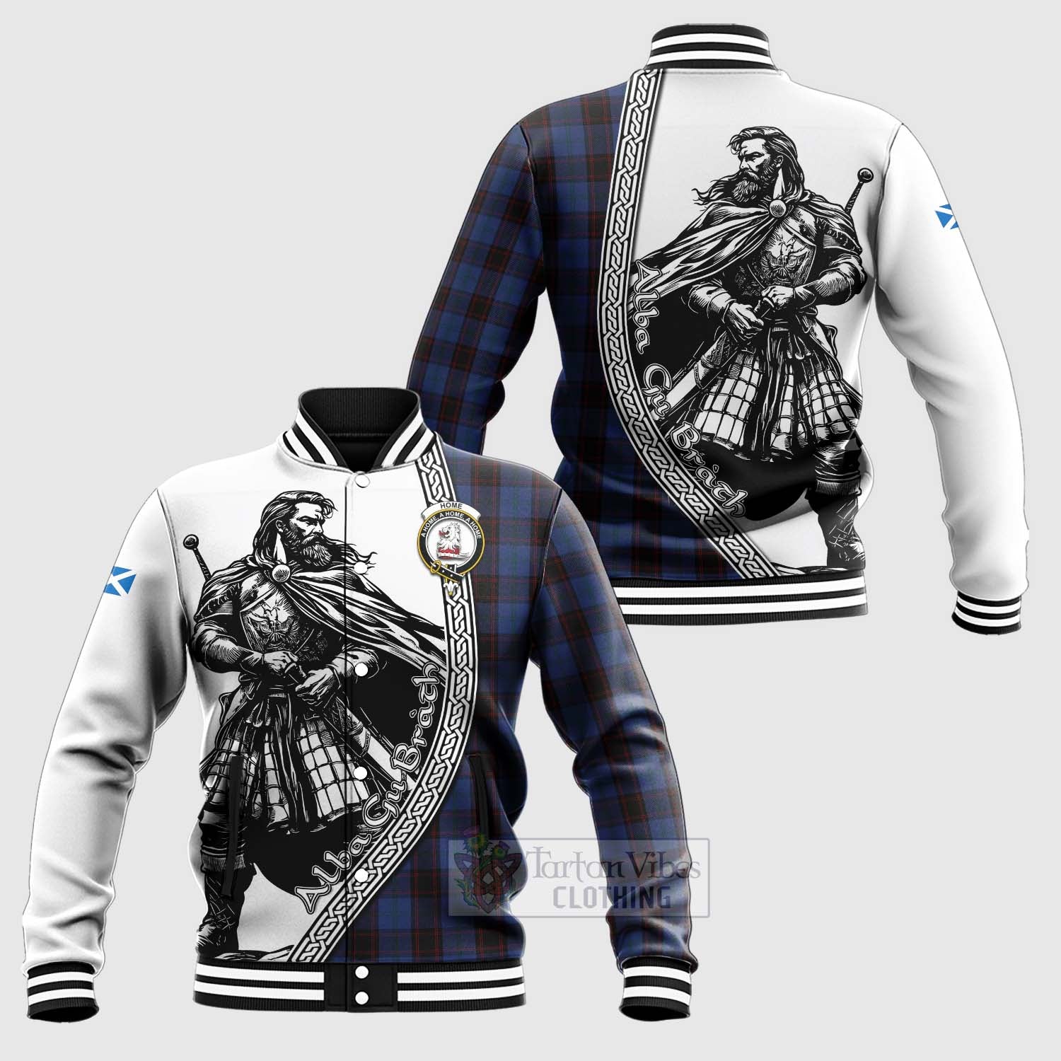 Tartan Vibes Clothing Home (Hume) Tartan Clan Crest Baseball Jacket with Highlander Warrior Celtic Style