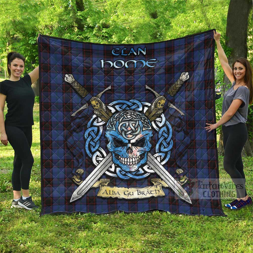 Tartan Vibes Clothing Home (Hume) Tartan Quilt with Celtic Skull Alba Gu Brath Style