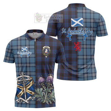 Home (Hume) Tartan Zipper Polo Shirt Happy St. Andrew's Day Half Tartan Style