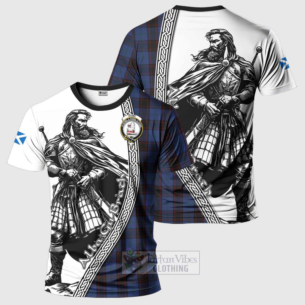 Tartan Vibes Clothing Home (Hume) Tartan Clan Crest T-Shirt with Highlander Warrior Celtic Style