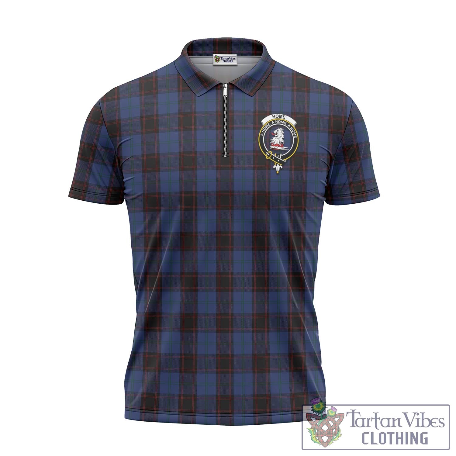 Tartan Vibes Clothing Home (Hume) Tartan Zipper Polo Shirt with Family Crest