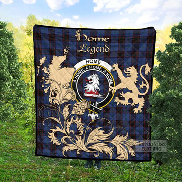 Home (Hume) Tartan Quilt with Family Crest and Scottish Symbol Style