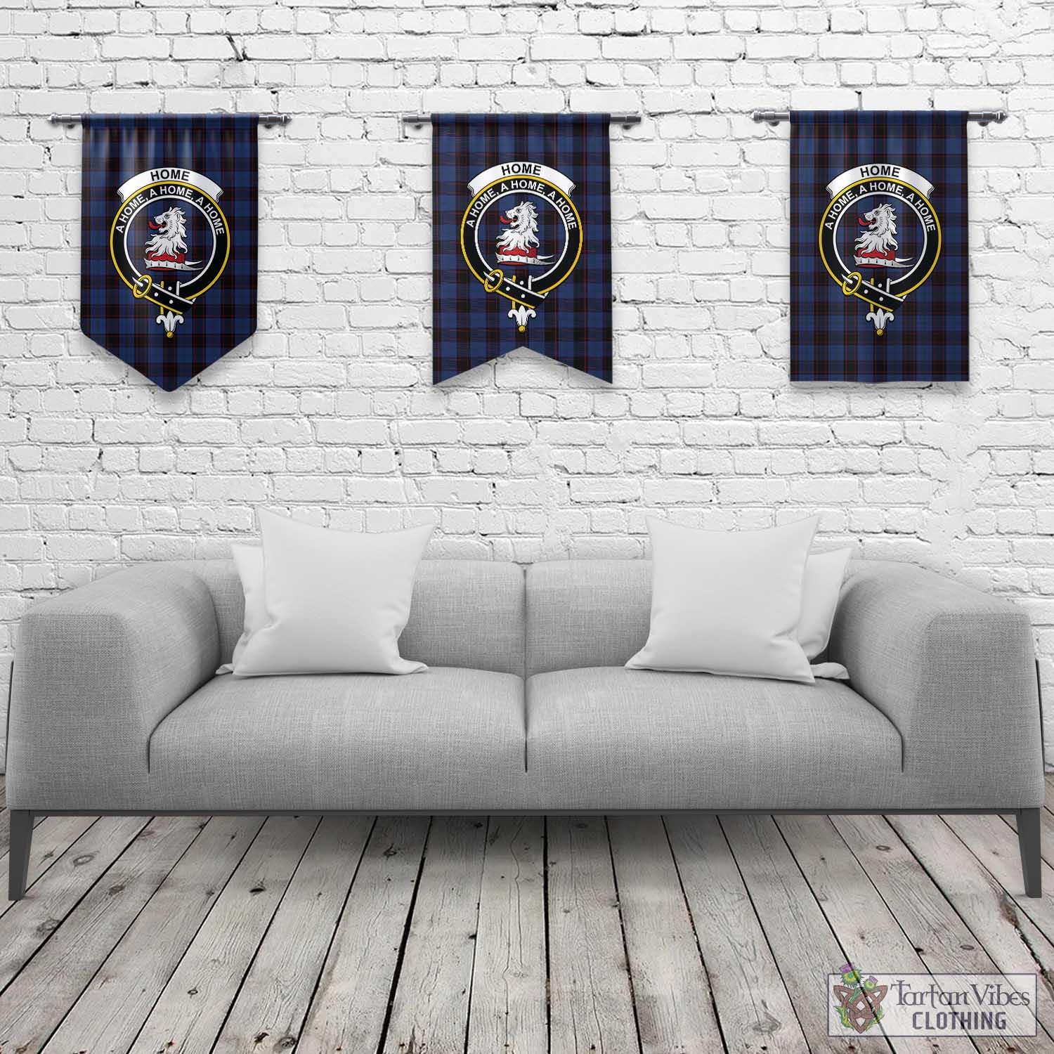 Tartan Vibes Clothing Home (Hume) Tartan Gonfalon, Tartan Banner with Family Crest