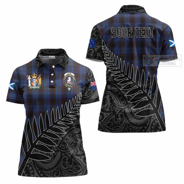 Home (Hume) Crest Tartan Women's Polo Shirt with New Zealand Silver Fern Half Style