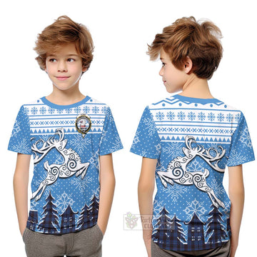 Home (Hume) Clan Christmas Kid T-Shirt Celtic Reindeer Style