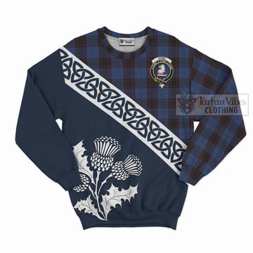 Home (Hume) Tartan Sweatshirt Featuring Thistle and Scotland Map