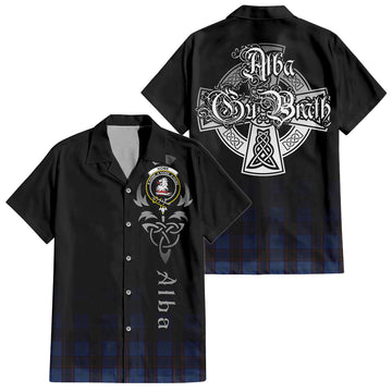 Home (Hume) Tartan Short Sleeve Button Up Shirt Featuring Alba Gu Brath Family Crest Celtic Inspired