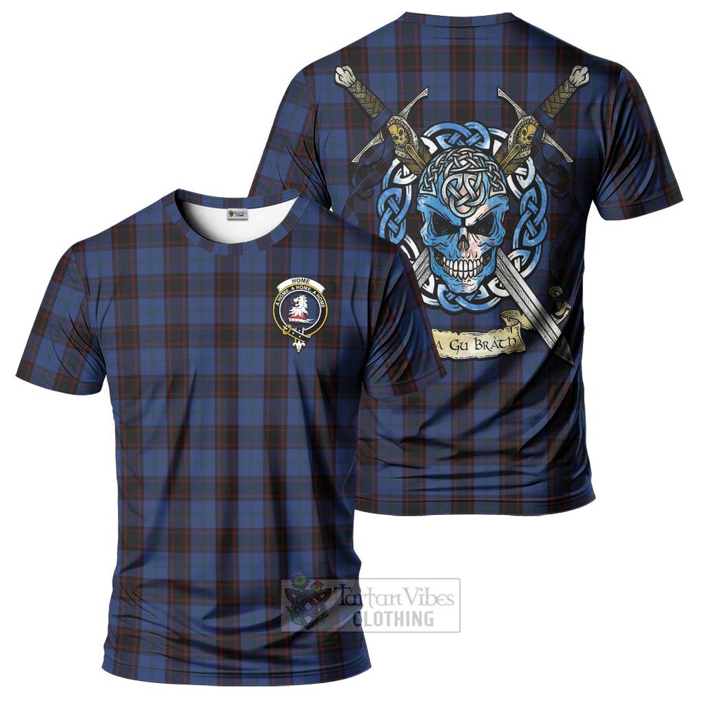 Tartan Vibes Clothing Home (Hume) Tartan T-Shirt with Family Crest Celtic Skull Style