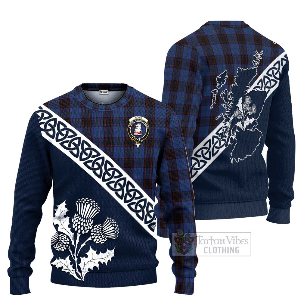 Tartan Vibes Clothing Home (Hume) Tartan Knitted Sweater Featuring Thistle and Scotland Map