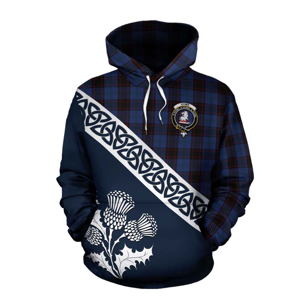 Tartan Vibes Clothing Home (Hume) Tartan Cotton Hoodie Featuring Thistle and Scotland Map