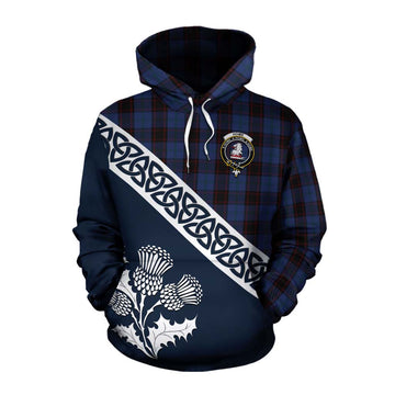 Home (Hume) Tartan Cotton Hoodie Featuring Thistle and Scotland Map