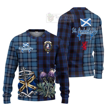 Home (Hume) Tartan Knitted Sweater Happy St. Andrew's Day Half Tartan Style