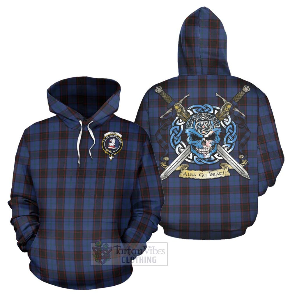 Tartan Vibes Clothing Home (Hume) Tartan Hoodie with Family Crest Celtic Skull Style