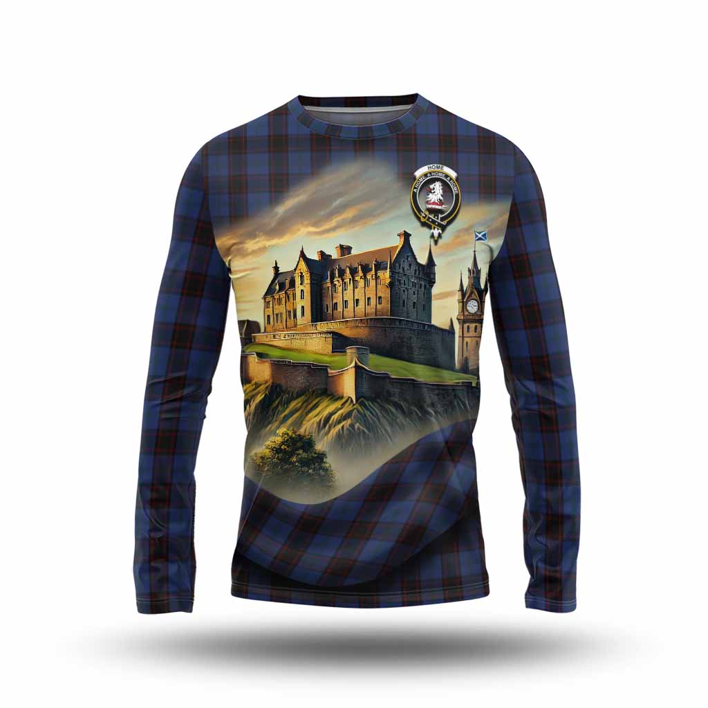Home (Hume) Tartan Family Crest Long Sleeve T-Shirt with Scottish Ancient Castle Style Unisex - Tartan Vibes Clothing