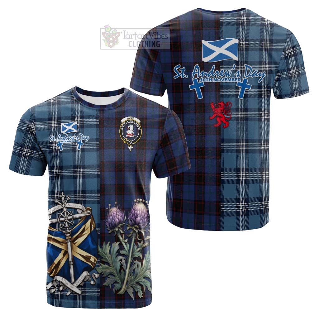 Tartan Vibes Clothing Home (Hume) Tartan Cotton T-shirt Happy St. Andrew's Day Half Tartan Style