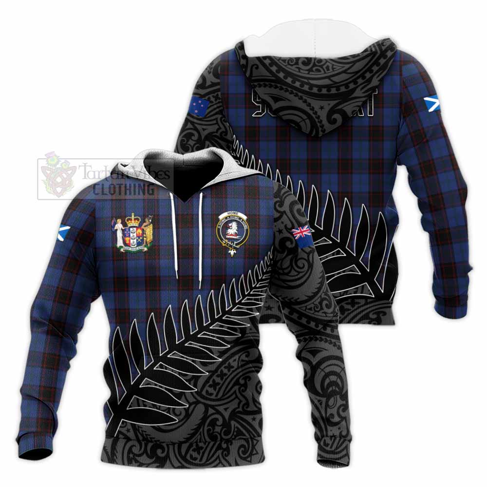 Tartan Vibes Clothing Home (Hume) Crest Tartan Knitted Hoodie with New Zealand Silver Fern Half Style